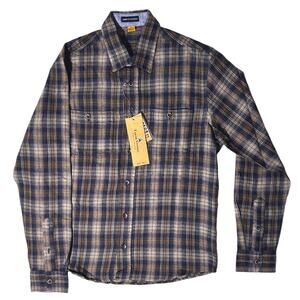NWT Tailor Vintage Stretch Brown Plaid Flannel Shirt Small MSRP $88